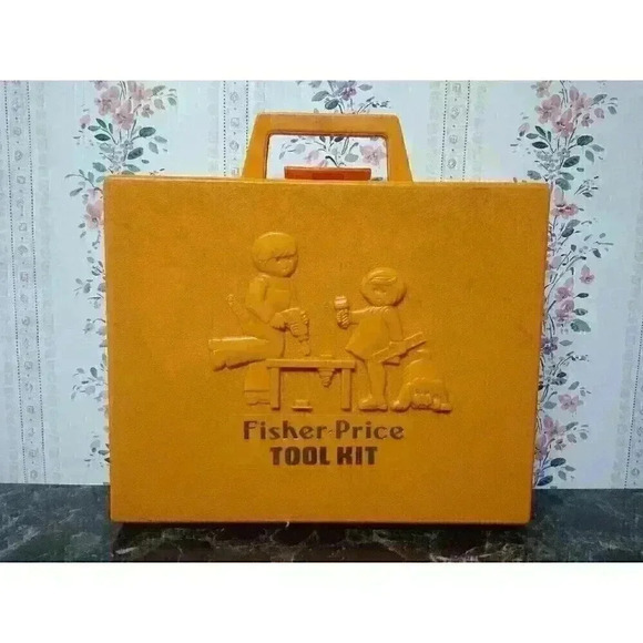 Vtg 1977 FISHER PRICE TOOL KIT CASE ONLY Orange Plastic Box 924 Empty No Tools - Picture 1 of 15